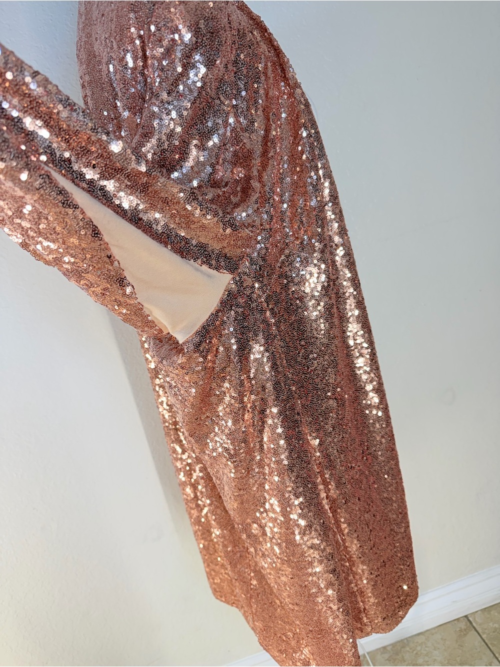 Torrid Women’s Sequin Open Front Duster Cardigan Rose Gold Size 4 - Picture 8 of 16